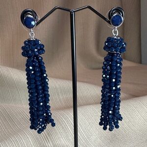 Elegant Blue Beaded Tassel Earrings
